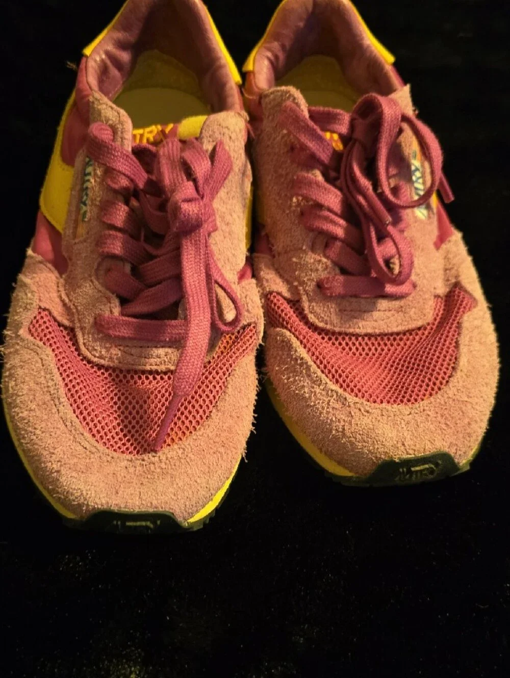 Women's Pink and Yellow Autry Suede-Trim Sneakers